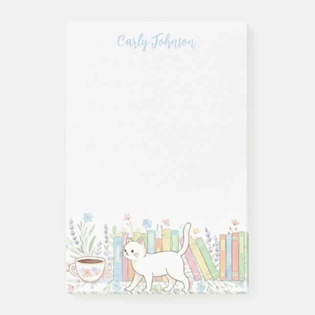 Notas Post-it® Libros Gatos & Café Floral Personalizado (Anverso)