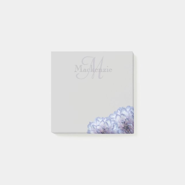 Notas Post-it® Lilac Dahlia Monograma Floral Nombre personalizado (Anverso)