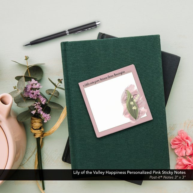 Notas Post-it® Lily del Valle Felicidad Rosa Personalizada (Lily of the Valley Happiness Personalized Pink - Post-it® Notes 3"x3")