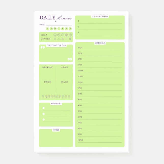 Notas Post-it® Lime Green Minimalist Daily Planner Template (Anverso)