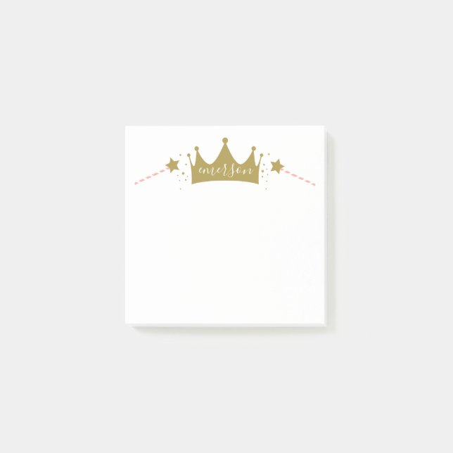 Notas Post-it® Linda Princesa Femenina Rosa y Dorado  (Anverso)
