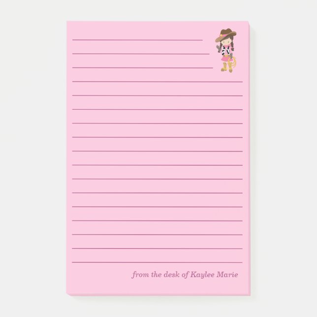 Notas Post-it® Linda vaquera personalizada renglones para niñas r (Anverso)