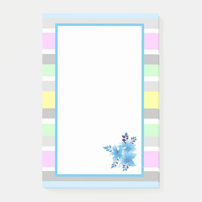 Notas Post-it® Lindas rayas y flores pastel (Anverso)