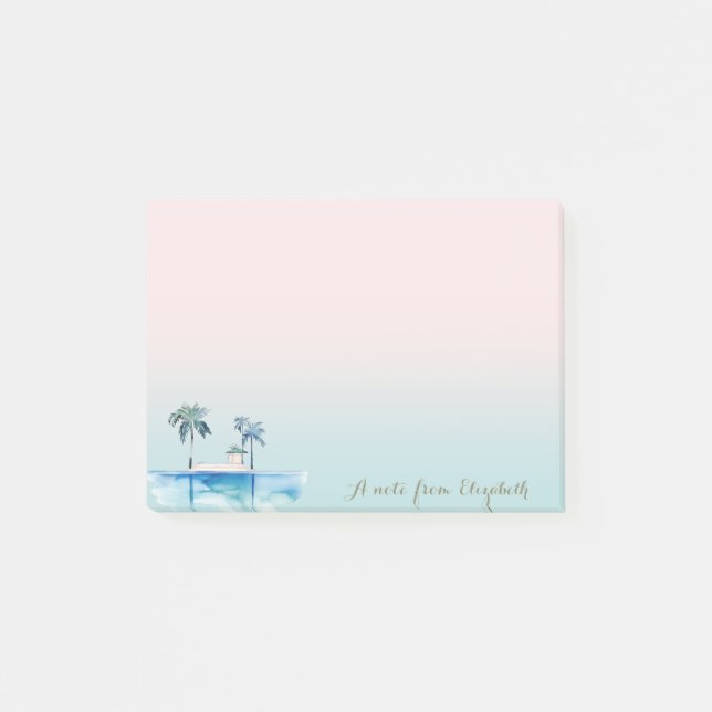 Notas Post-it® Lindo Estilo Tropical, Palmeras, Océano (Anverso)