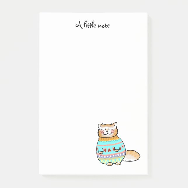 Notas Post-it® lindo gato en el suéter invernal (Anverso)