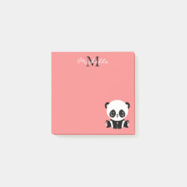 Notas Post-it® Lindo Panda Sentado Monograma Rosa Salmón
