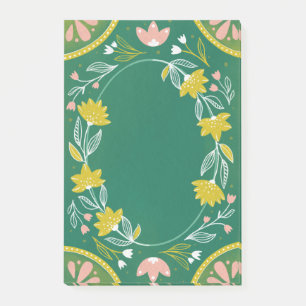 Notas Post-it® Lindo patrón floral verde. Vegetación botánica