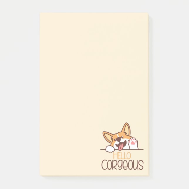 Notas Post-it® Lindo perro Corgi Hola (Anverso)