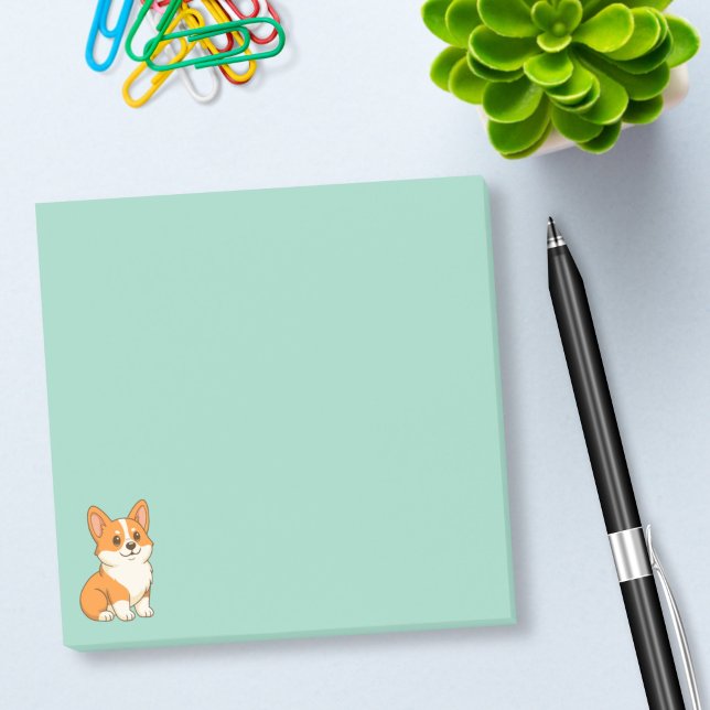 Notas Post-it® Lindo perro Corgi verde (Subido por el creador)