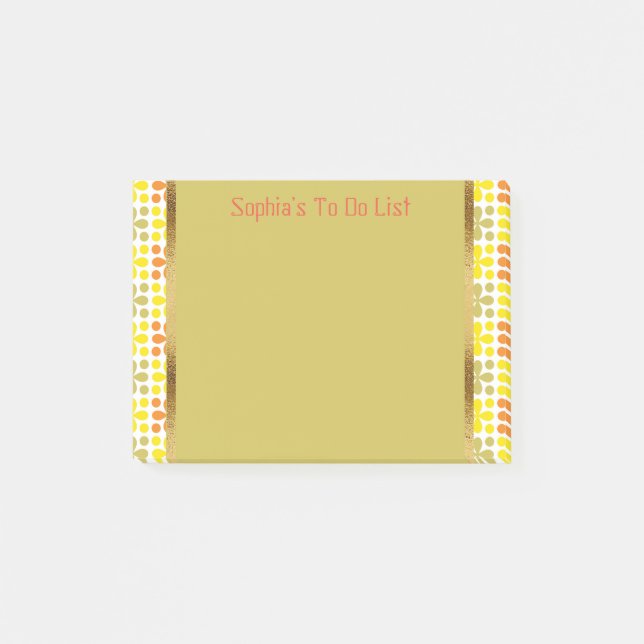 Notas Post-it® Lindo Personalizado Retro Amarillo Naranja Verde B (Anverso)