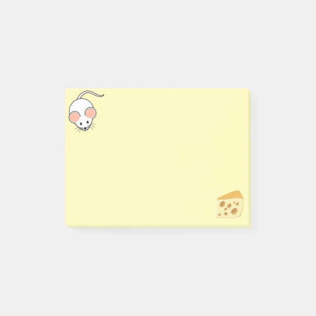 Notas Post-it® Lindo ratón blanco y queso sobre amarillo (Anverso)