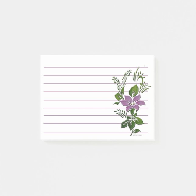 Notas Post-it® Línea floral morada (Anverso)