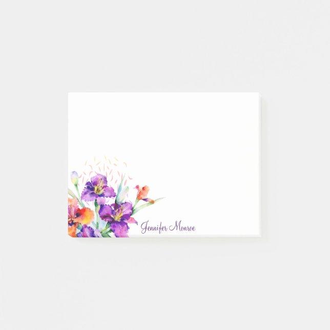 Notas Post-it® Lirio personalizado morado y rojo (Anverso)