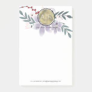 Notas Post-it® Lirios Florales Modernos Monograma de Hoja Simulad