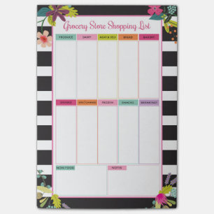 Notas Post-it® Lista de compras blanca negra del colmado de la