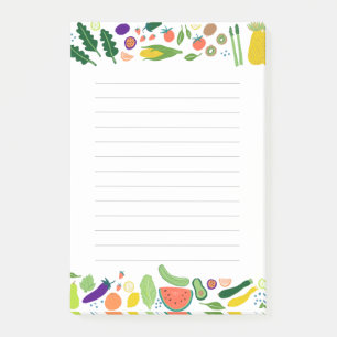 Notas Post-it® Lista de compras de frutas y verduras en la fronte