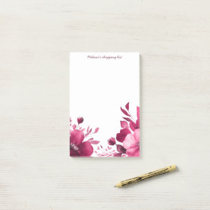 Notas Post-it® Lista de Compras de Pink Blooms Grocery PERSONALIZ