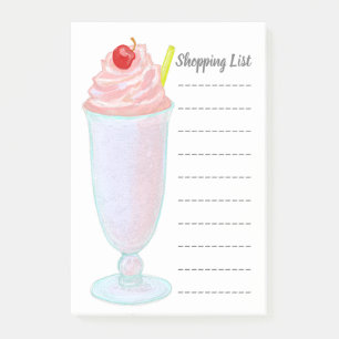 Notas Post-it® Lista de compras del Milkshake del helado de fresa