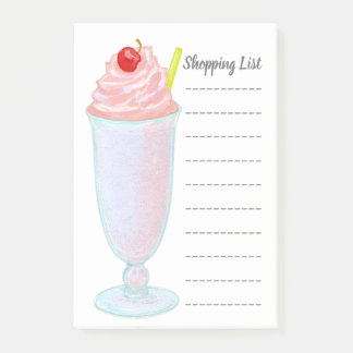 Notas Post-it® Lista de compras del Milkshake del helado de fresa