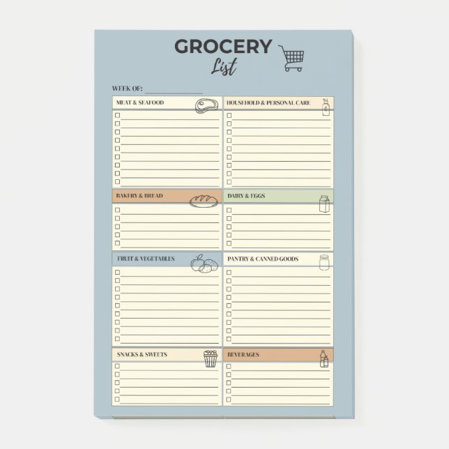 Notas Post-it® Lista de Compras Semanal Azul -  (Anverso)
