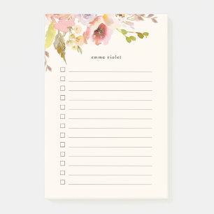 Notas Post-it® Lista de floral color agua rosa y crema