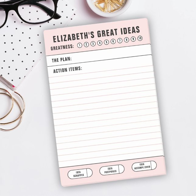 Notas Post-it® Lista De Grandes Ideas Rosa (A pretty pink great ideas notepad. Personalize with with your name for a fun to do list.)