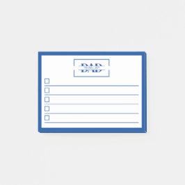 Notas Post-it® Lista de tareas de Papá Monograma Azul Moderno 4" 