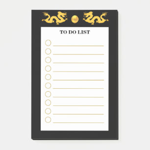 Notas Post-it® Lista de tareas en blanco y negro con dragones dor
