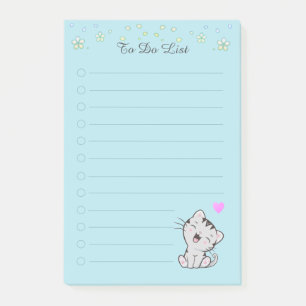 Notas Post-it® Lista de tareas florales y adorable gatito tabby e