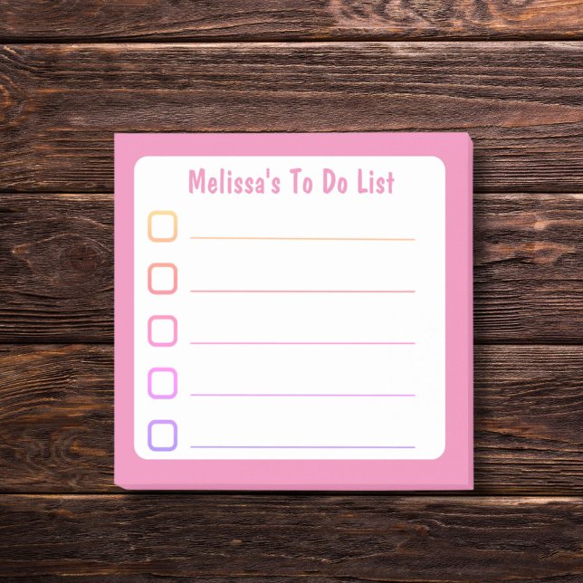 Notas Post-it® Lista de tareas pendientes (Pink to do list with personalized name on sticky notes.)