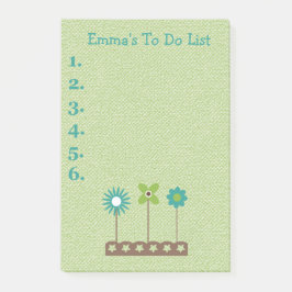 Notas Post-it® Lista de tareas personalizada con flores verde y a
