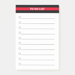 Notas Post-it® Lista de tareas personalizada negra elegante roja