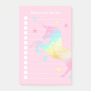 Notas Post-it® Lista de tareas personalizadas de Pastel Unicornio