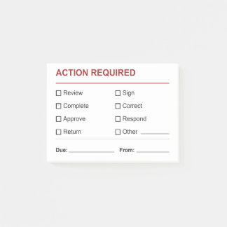 Notas Post-it® Lista de Verificación de Acción Requerida Revisión