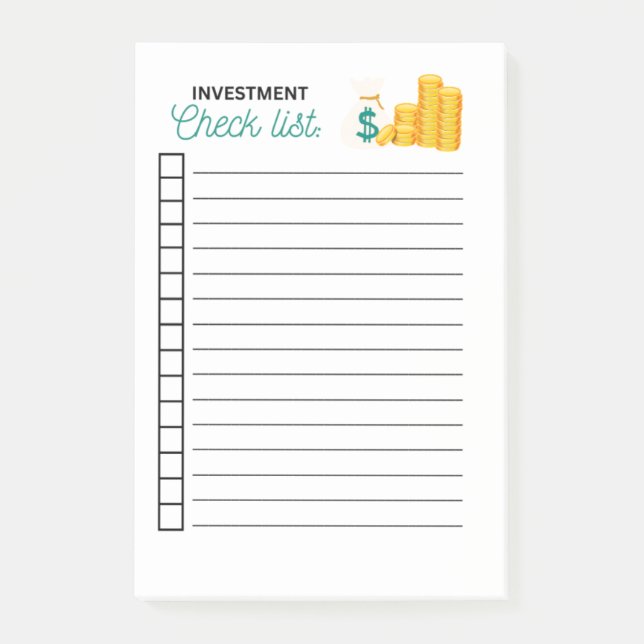 NOTAS POST-IT® LISTA DE VERIFICACIÓN DE INVERSIONES (Anverso)
