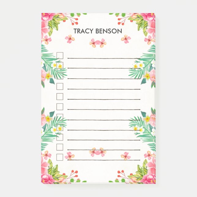 Notas Post-it® Lista Personalizada Floral Tropical (Anverso)
