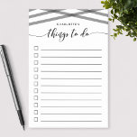 Notas Post-it® Lista Relax Black Script Things To Do<br><div class="desc">Moderno y elegante panel To Do List Post-it® Notes que incluye las palabras "cosas que hacer" en un guión cursivo de relajación negra y líneas superpuestas de gris oscuro con casillas de verificación y líneas en negro contra un fondo blanco. También disponible en azul, rosa y menta que puede ver...</div>