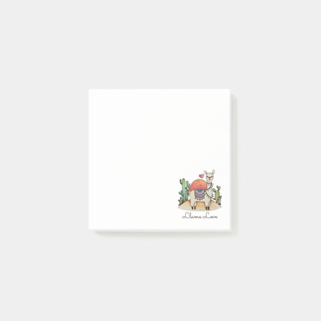 Notas Post-it® Llama acuarela con cactus (Anverso)
