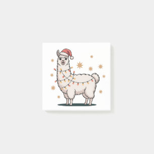Notas Post-it® Llama Alpaca Con Sombrero De Santa Y Luces De Navi