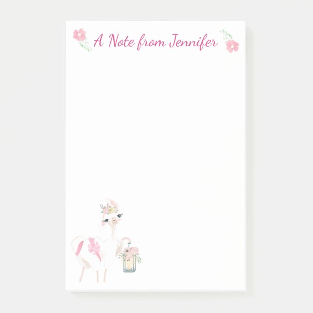 Notas Post-it® Llama bonito con flores y linterna (Anverso)