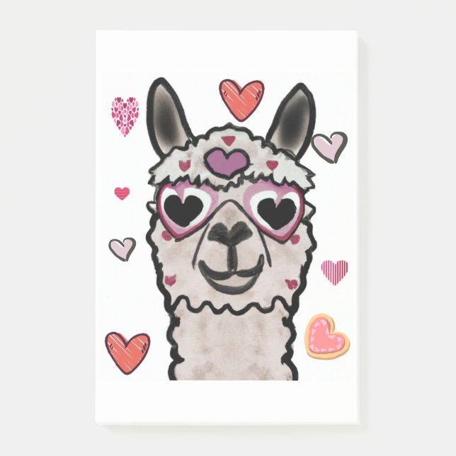 Notas Post-it® Llama de Guay con lentes de corazón (Anverso)