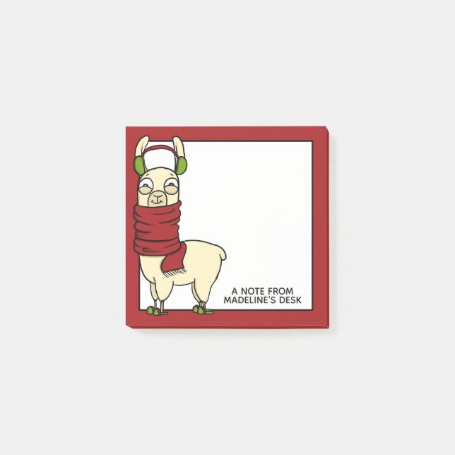 Notas Post-it® Llama de invierno | En Muffs y Zapatillas de Oro (Anverso)