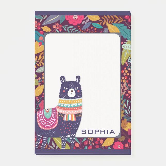 Notas Post-it® Llama floral cute (Anverso)