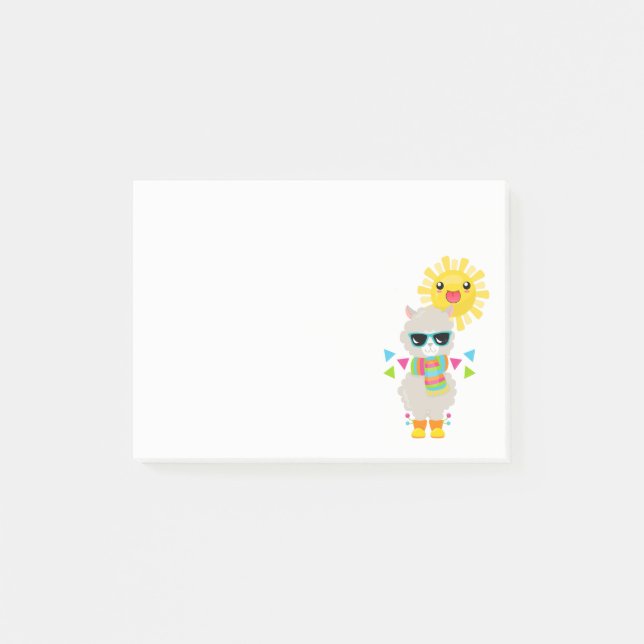 Notas Post-it® Llama genial y sol kawaii sonriente (Anverso)
