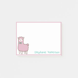 Notas Post-it® Llama rosa alpaca con Verde azulado Personalizado