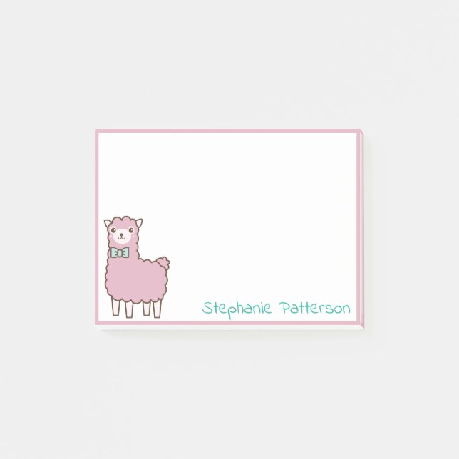 Notas Post-it® Llama rosa alpaca con Verde azulado Personalizado  (Anverso)