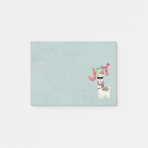 Notas Post-it® Llama usando un Sombrero de Santa y una alegría de