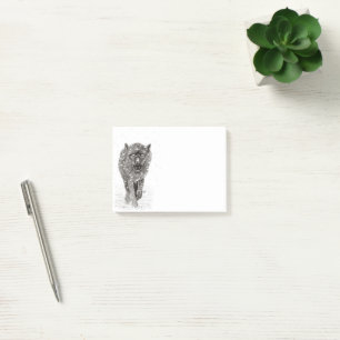 Notas Post-it® Lobo negro enojado en la nieve, invierno salvaje