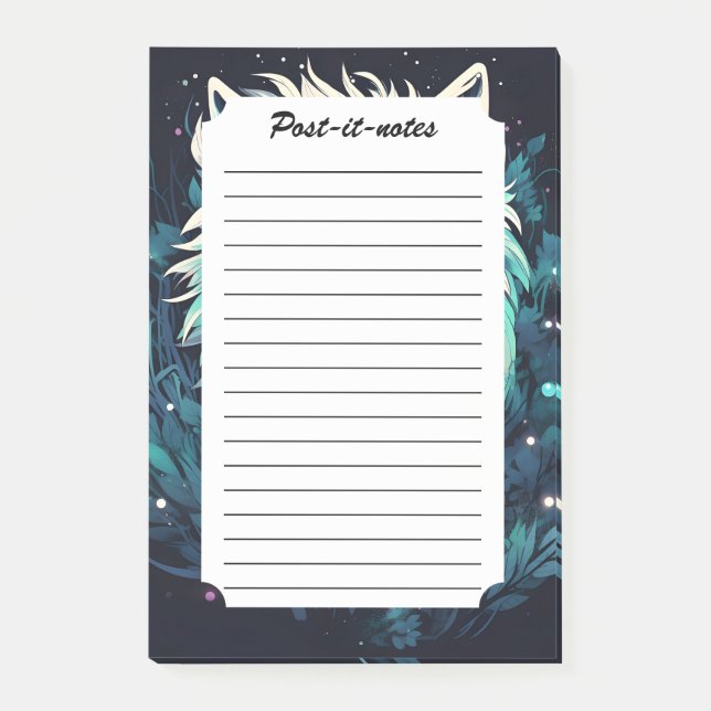 Notas Post-it® Lobo silvestre lunar celeste (Anverso)