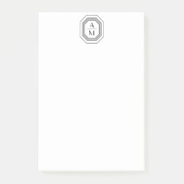 Notas Post-it® Logotipo de Monograma apilado Art Deco Negro/Blanc